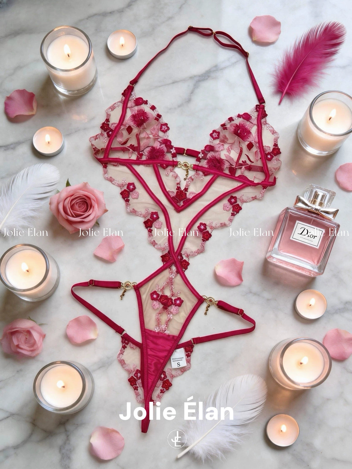 JolieElan · delicate and charming · French sexy heavy industry lace embroidery perspective high-end underwear set