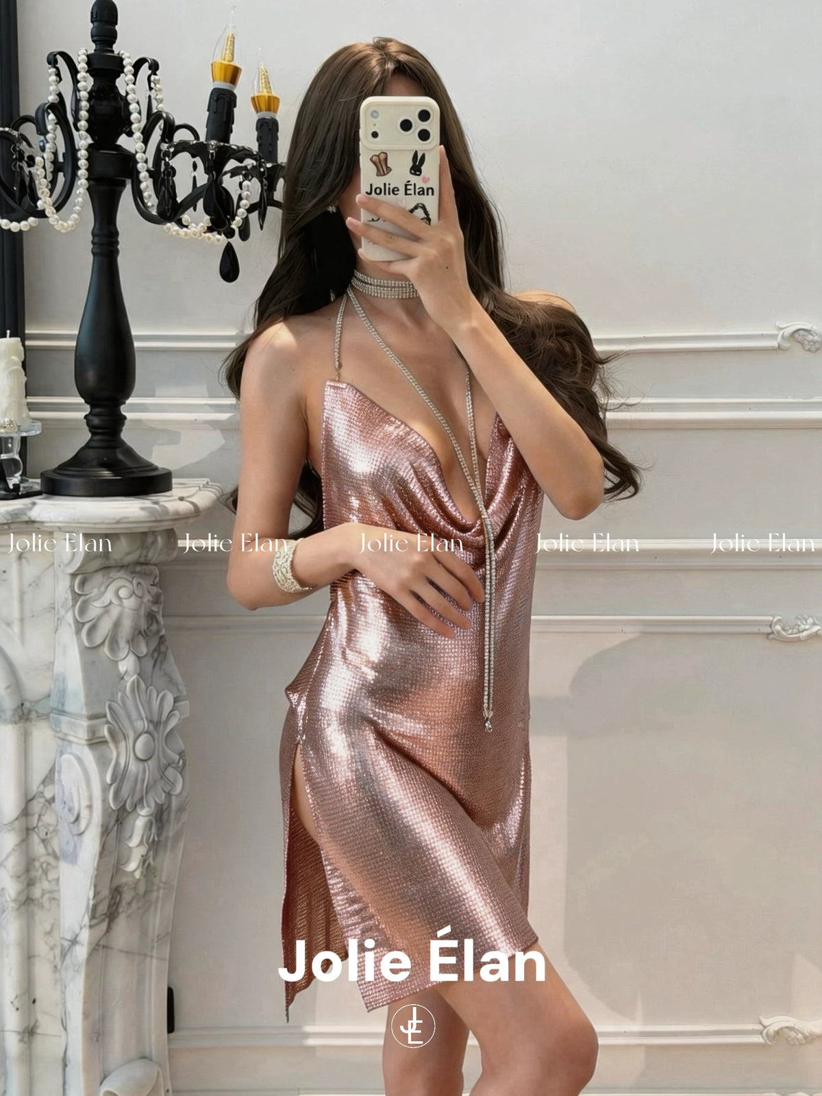 JolieElan · Midnight Party · Sexy Leopard Print Royal Sister Deep V Sequins Flash Diamond Atmosphere Backless Lingerie Set