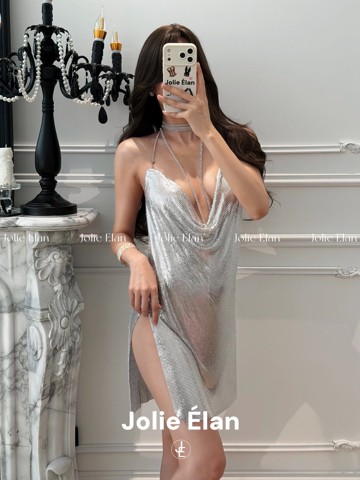 JolieElan · Midnight Party · Sexy Leopard Print Royal Sister Deep V Sequins Flash Diamond Atmosphere Backless Lingerie Set
