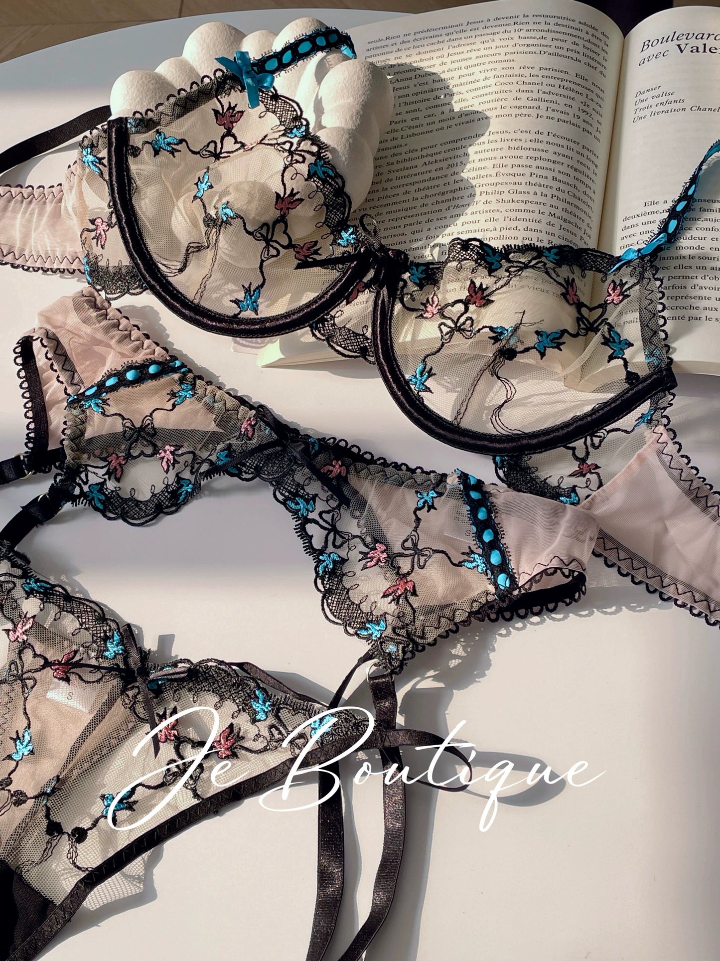 JolieElan · Throbbing · French Lace Embroidered Mesh Sexy Pure Lust Underwear Set