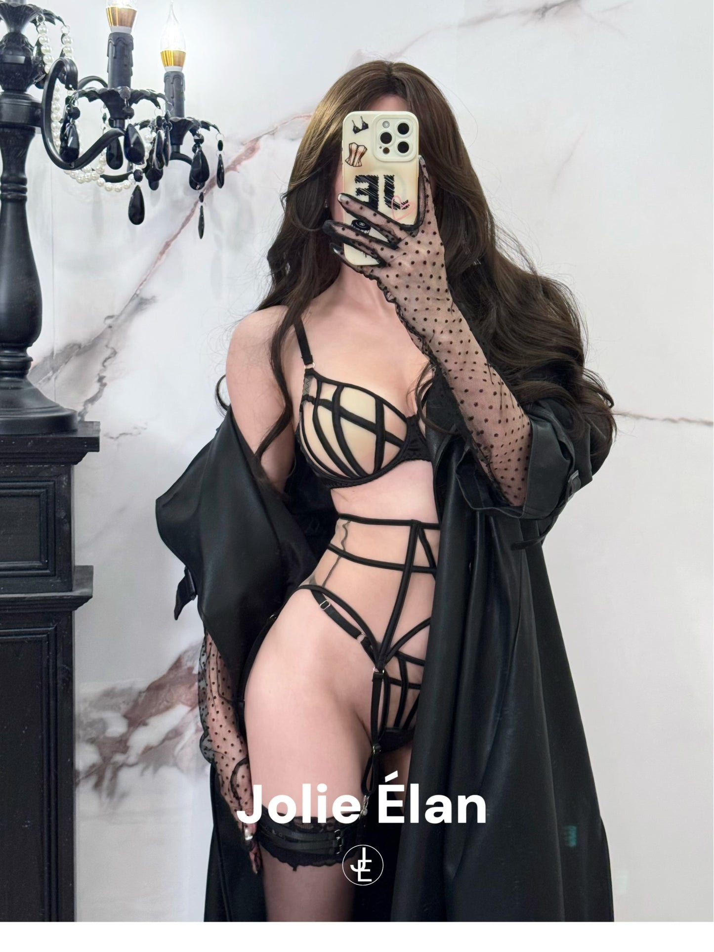 JolieElan · Cold City · Sexy Fishbone Mesh Perspective Premium French Underwear Set