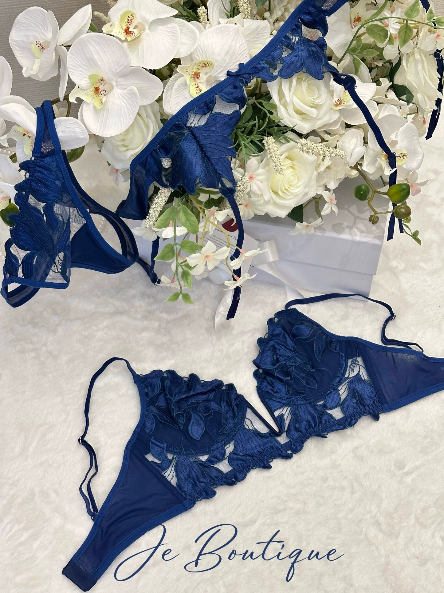 JolieElan Beverly Wife French Old Money Deep V Lace Embroidered Sexy Lingerie Set