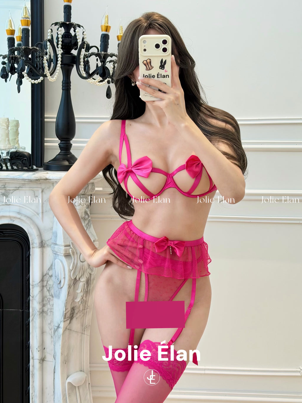 JolieElan Cupid Y2K Barbie pink bow sexy hollow atmosphere qq underwear set