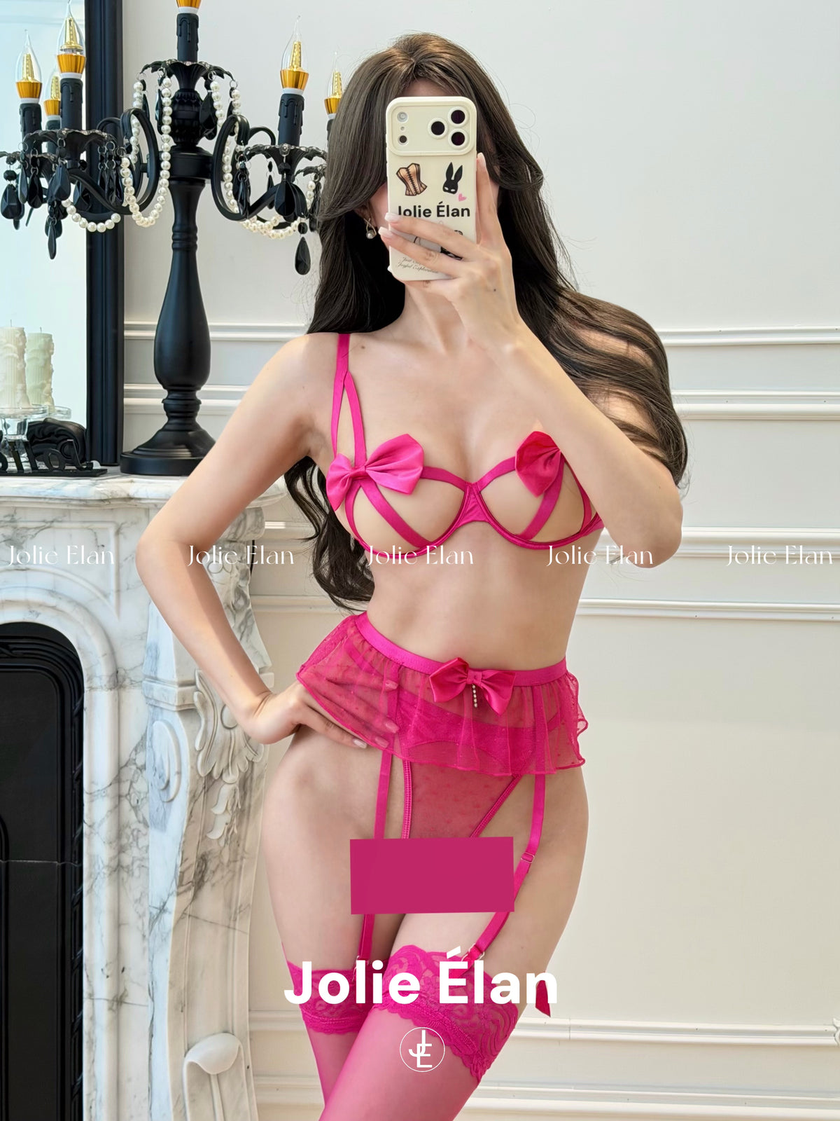 JolieElan Cupid Y2K Barbie pink bow sexy hollow atmosphere qq underwear set