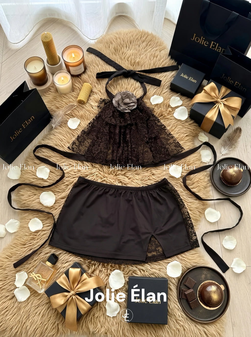 JolieElan Mousse Baby Sexy Lace Hollow Royal Sister Dating Sentiment Strap Underwear Set