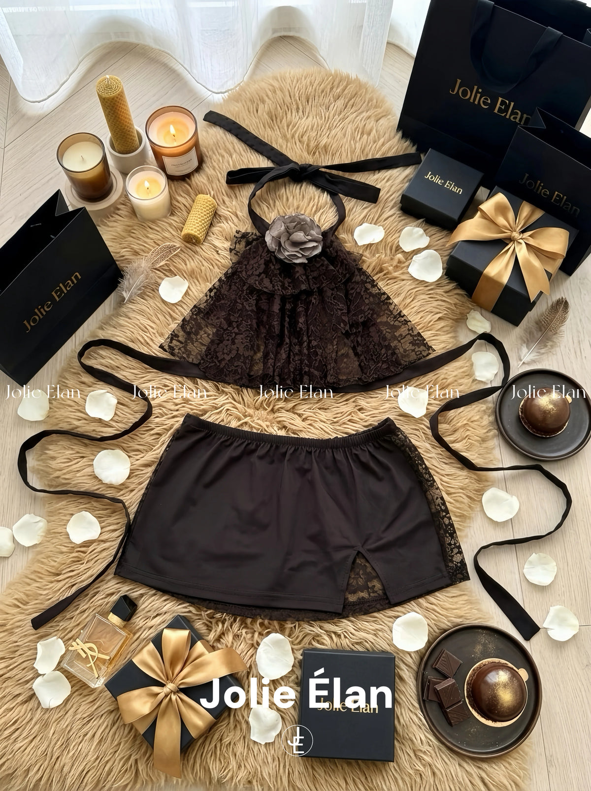 JolieElan Mousse Baby Sexy Lace Hollow Royal Sister Dating Sentiment Strap Underwear Set