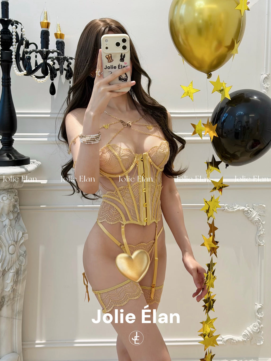 JolieElan · Gilt Dream · Sexy French Gold Heavy Industry Embroidery Perspective Premium Underwear Set