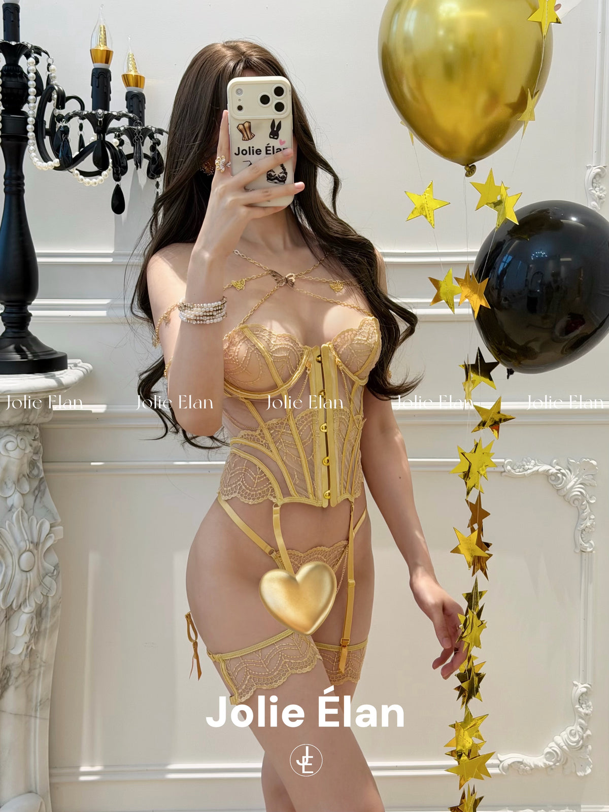JolieElan · Gilt Dream · Sexy French Gold Heavy Industry Embroidery Perspective Premium Underwear Set
