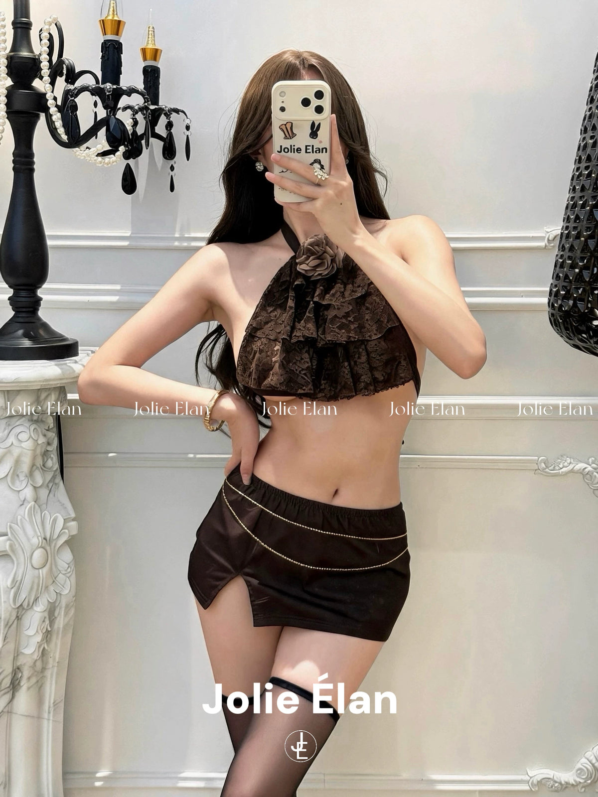 JolieElan Mousse Baby Sexy Lace Hollow Royal Sister Dating Sentiment Strap Underwear Set