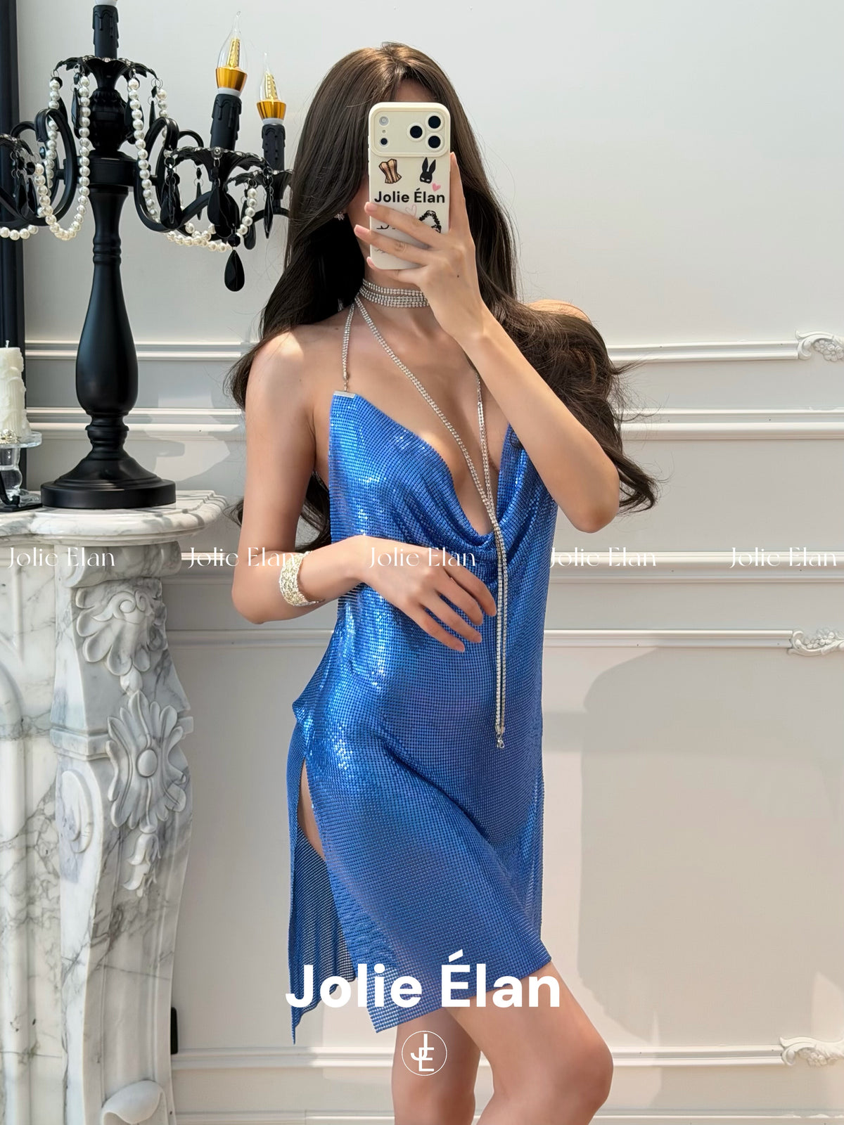 JolieElan · Midnight Party · Sexy Leopard Print Royal Sister Deep V Sequins Flash Diamond Atmosphere Backless Lingerie Set