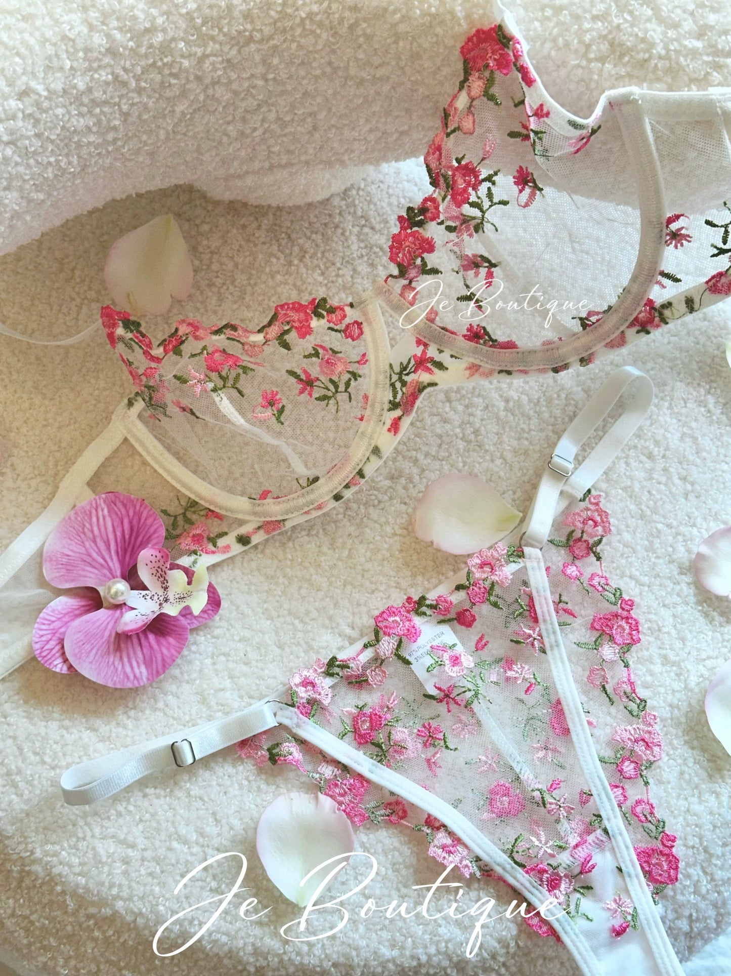 JolieElan Monet Garden French Lace Embroidered Mesh Sexy Perspective Pure Desire Underwear Set