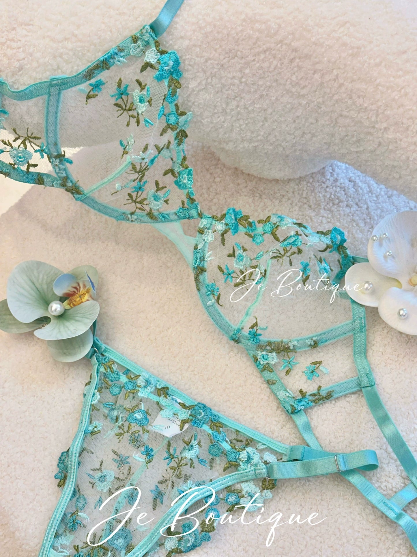 JolieElan Monet Garden French Lace Embroidered Mesh Sexy Perspective Pure Desire Underwear Set