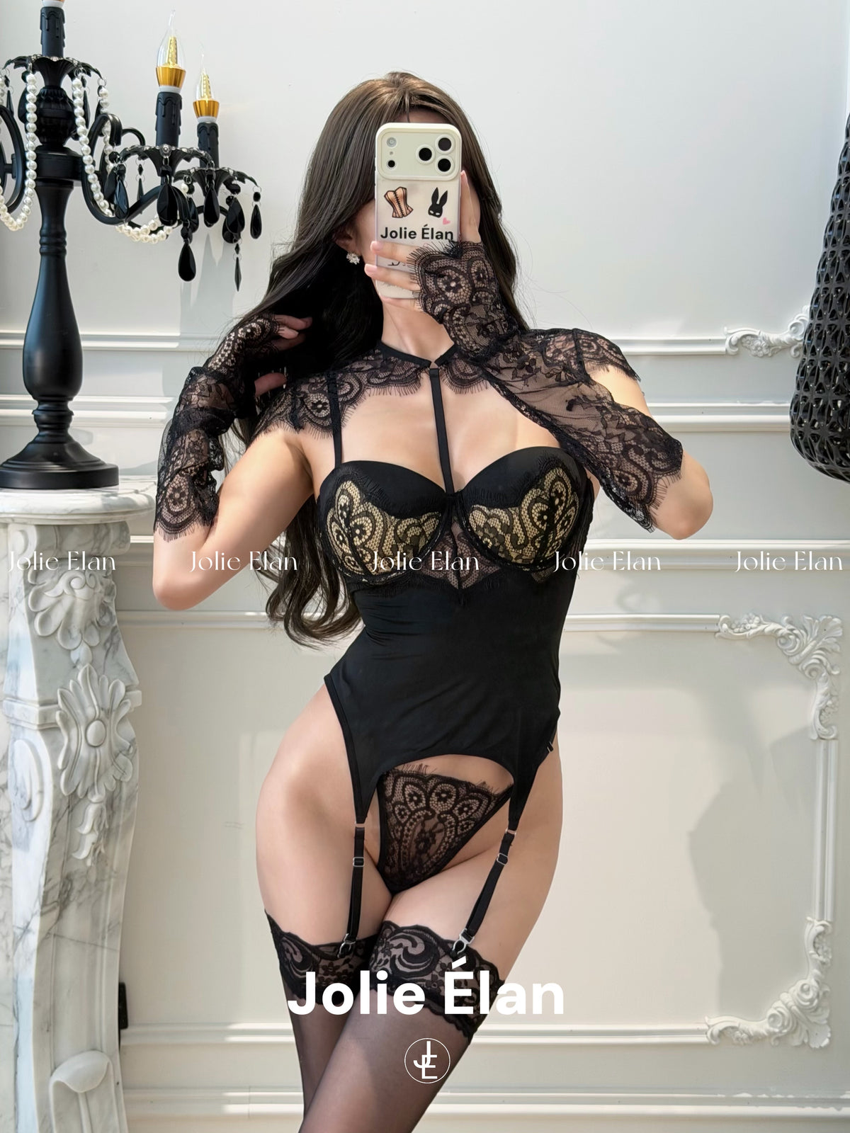 JolieElan Windsor Castle French Royal Sister Sexy Lace Shaping One-piece Premium Underwear Set