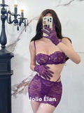 JolieElan · Born noble · Sexy gathering purple lace perspective premium French underwear set