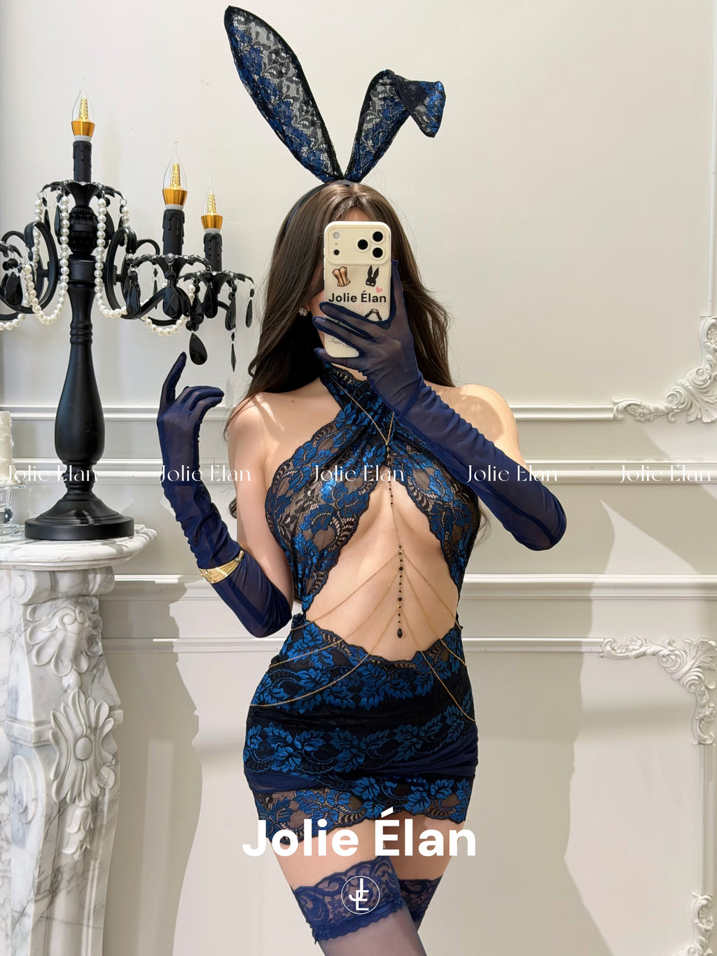 JolieElan · Iceberg Beauty · Royal Sister Sexy Blue Neck Cross Lace Perspective Premium Underwear Skirt
