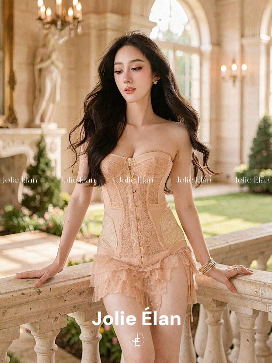 JolieElan · Rebel daughter · French retro corset sexy lace fishbone corset set