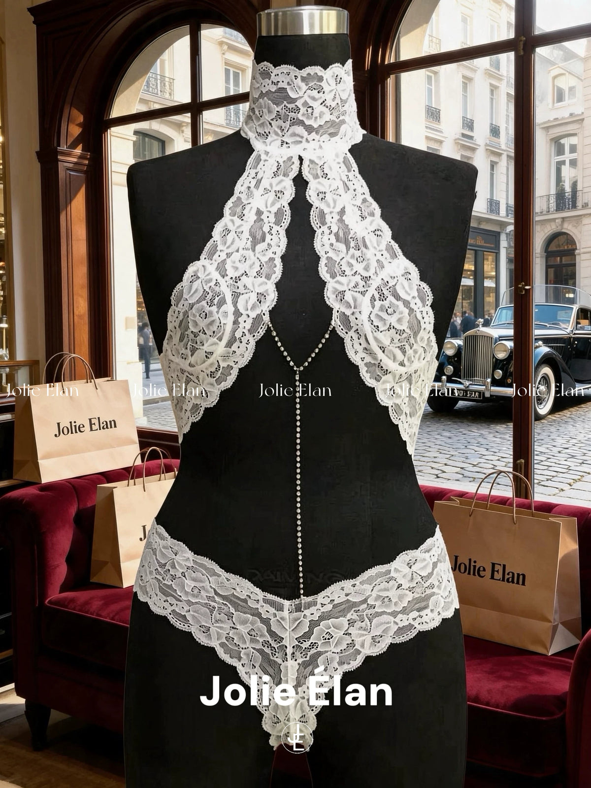 JolieElan · Swoon · French Sexy Pure Lace Flash Diamond Seduction Premium Lingerie Set