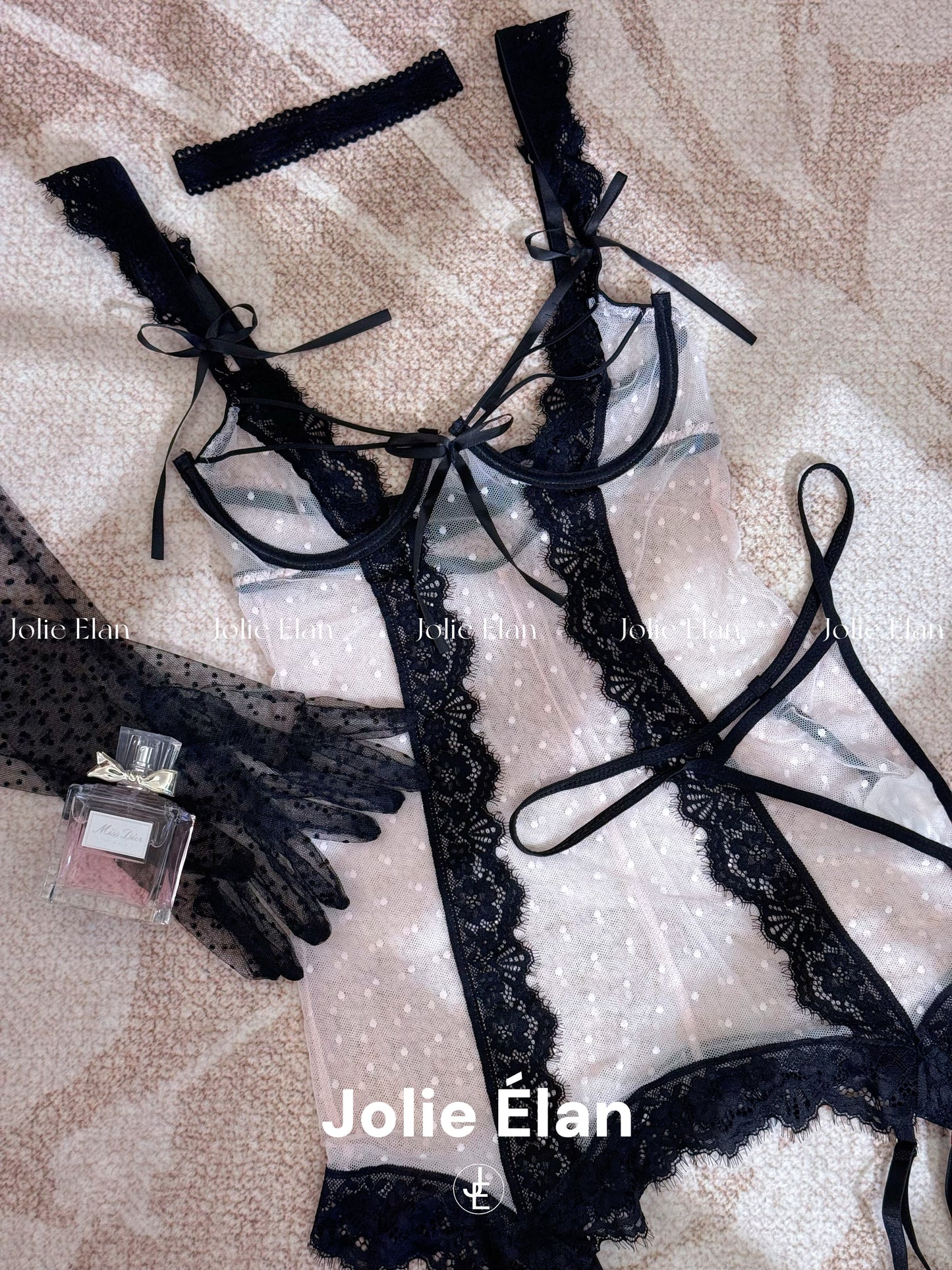 JolieElan · Sweetheart appointment · Sexy lace mesh pure desire temptation one-piece perspective underwear set
