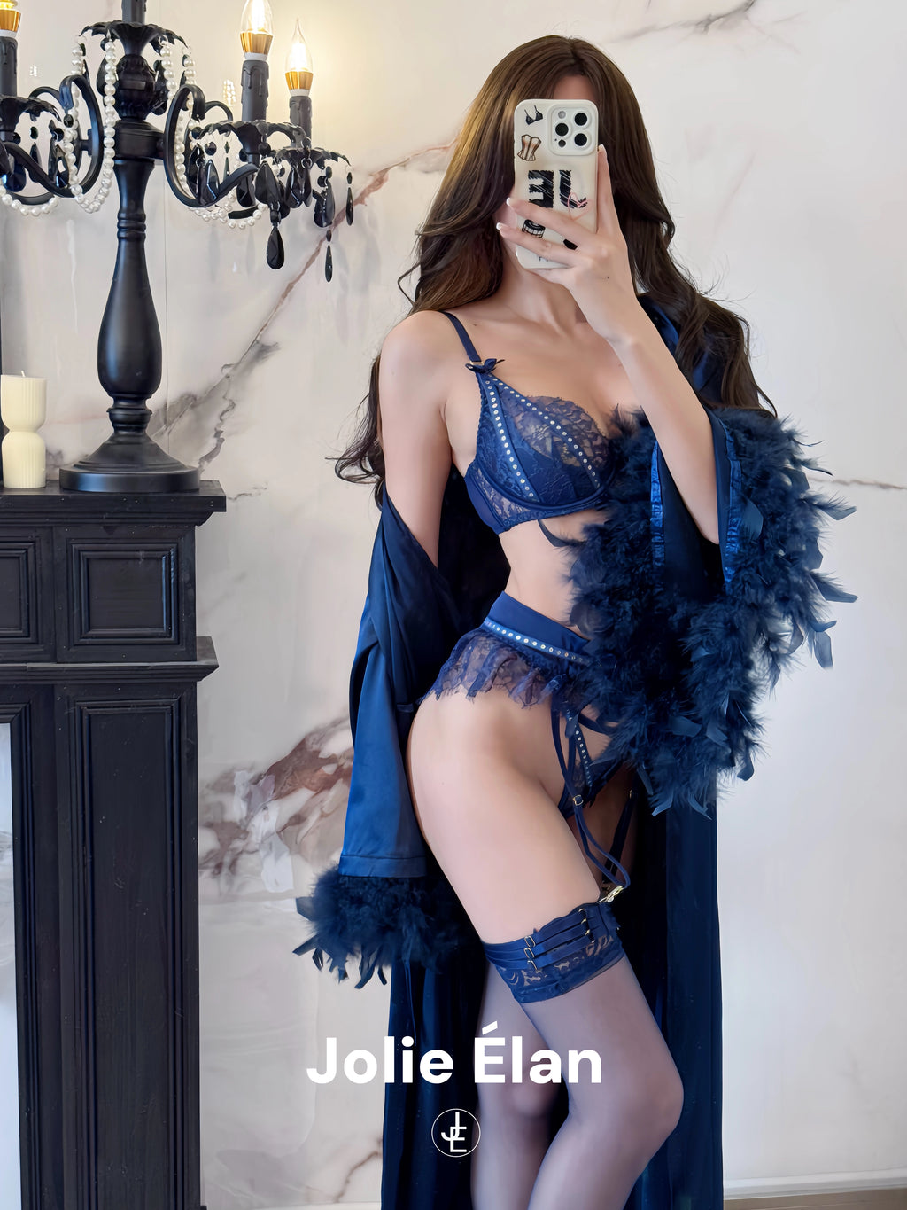 JolieElan · Addicted · Sexy mesh stitching lace perspective premium French underwear set
