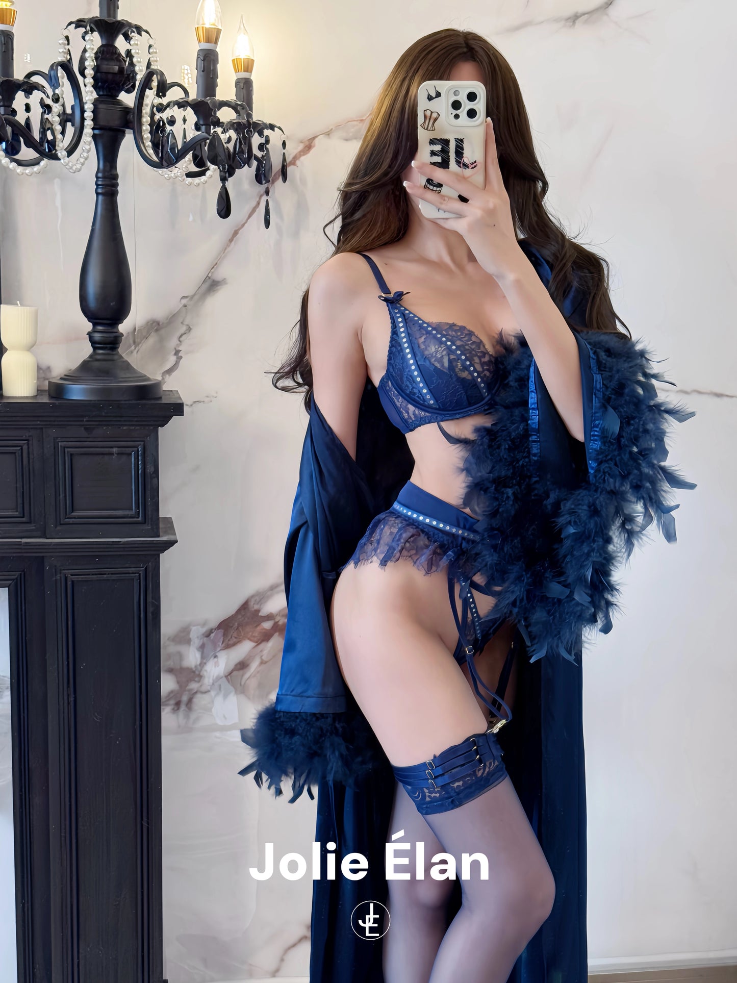 JolieElan · Addicted · Sexy mesh stitching lace perspective premium French underwear set