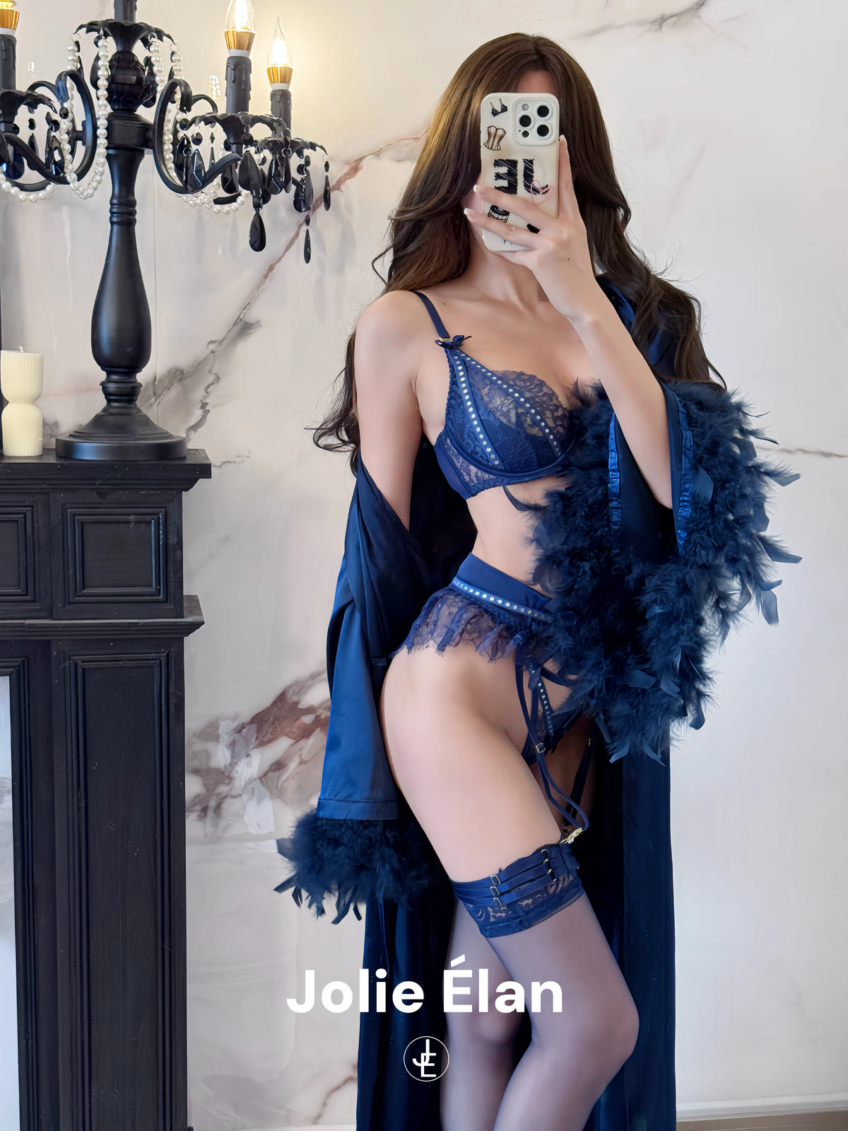 JolieElan · Addicted · Sexy mesh stitching lace perspective premium French underwear set