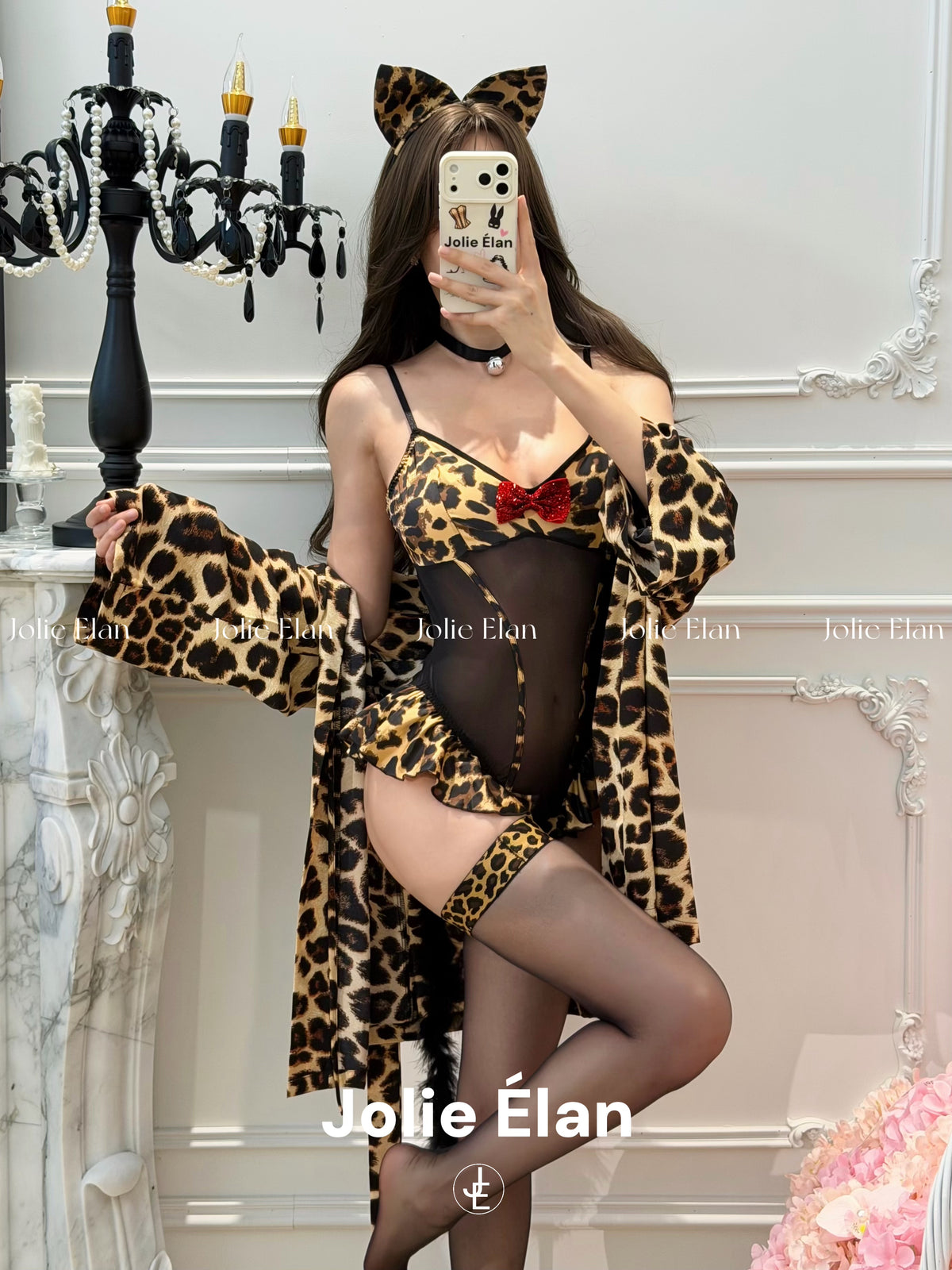JolieElan · Sweet Leopard Strike · Sexy Leopard Print Mesh Perspective Cosplay One-piece Lingerie Set