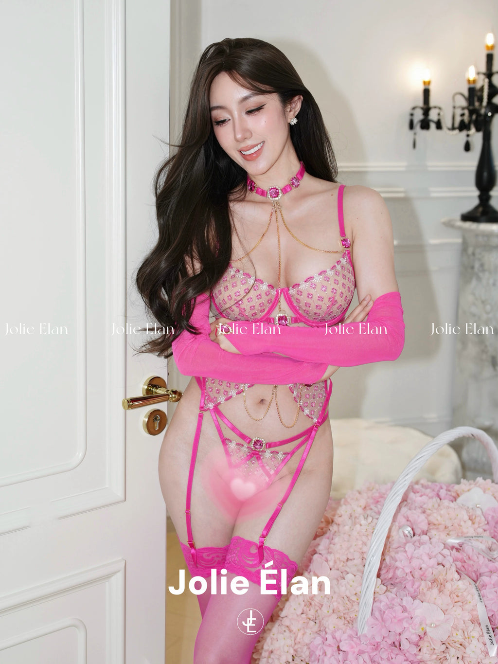 JolieElan · Haipai Sweetheart · French Sexy Lace Heavy Industry Gem Chain Premium Perspective Underwear Cover