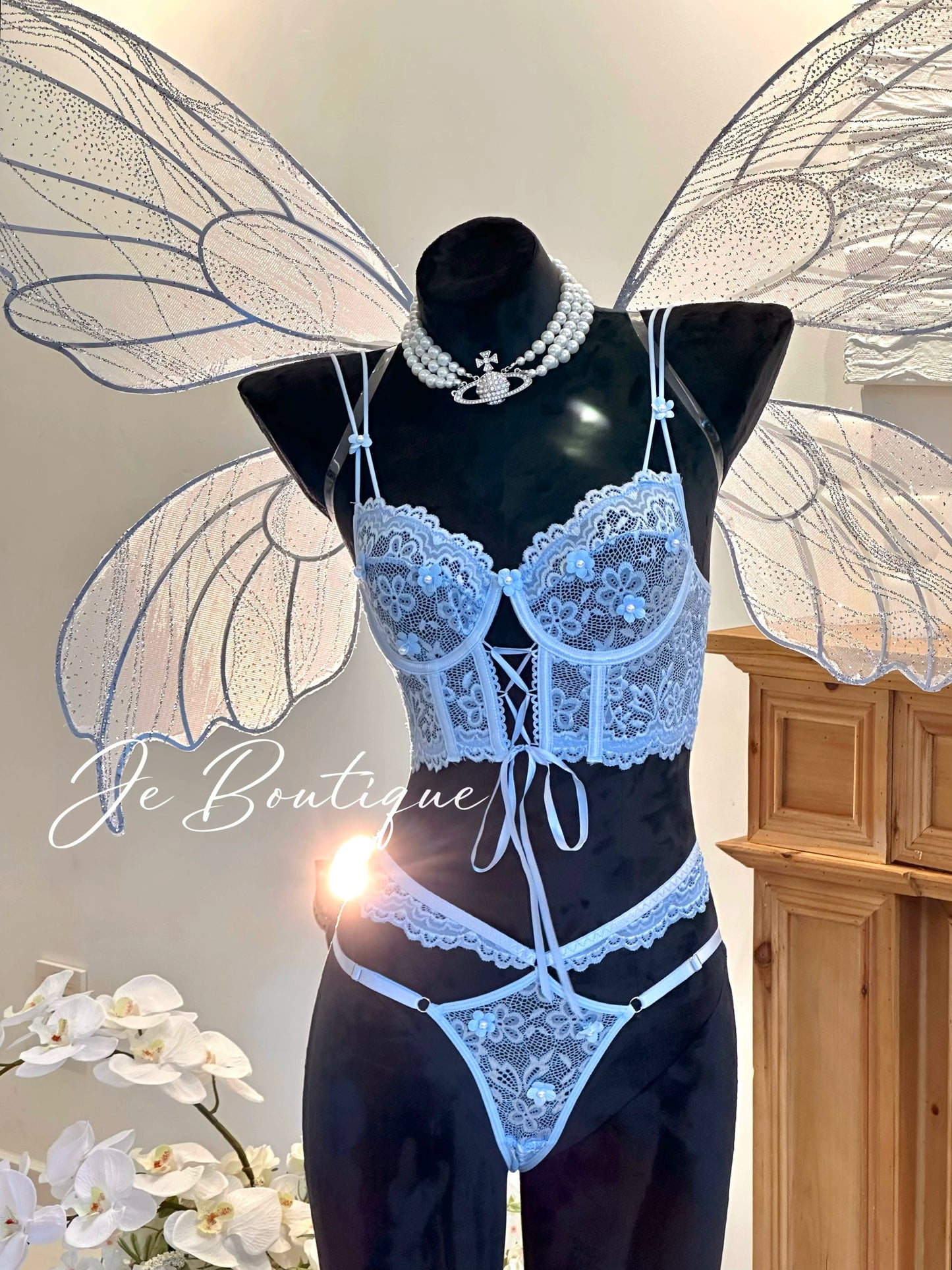 JolieElan · Human Elf · French Lace Flower Fishbone Sexy Strap Pure Desire Underwear Set