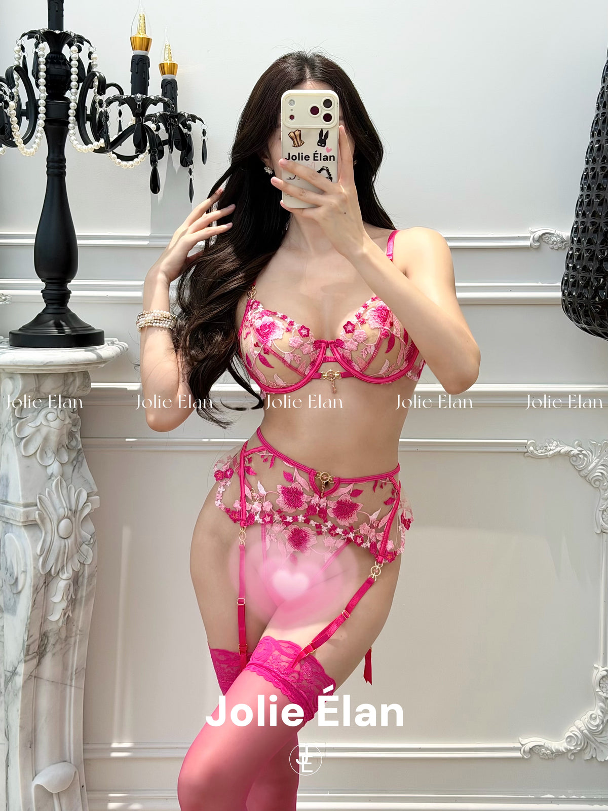 JolieElan · delicate and charming · French sexy heavy industry lace embroidery perspective high-end underwear set
