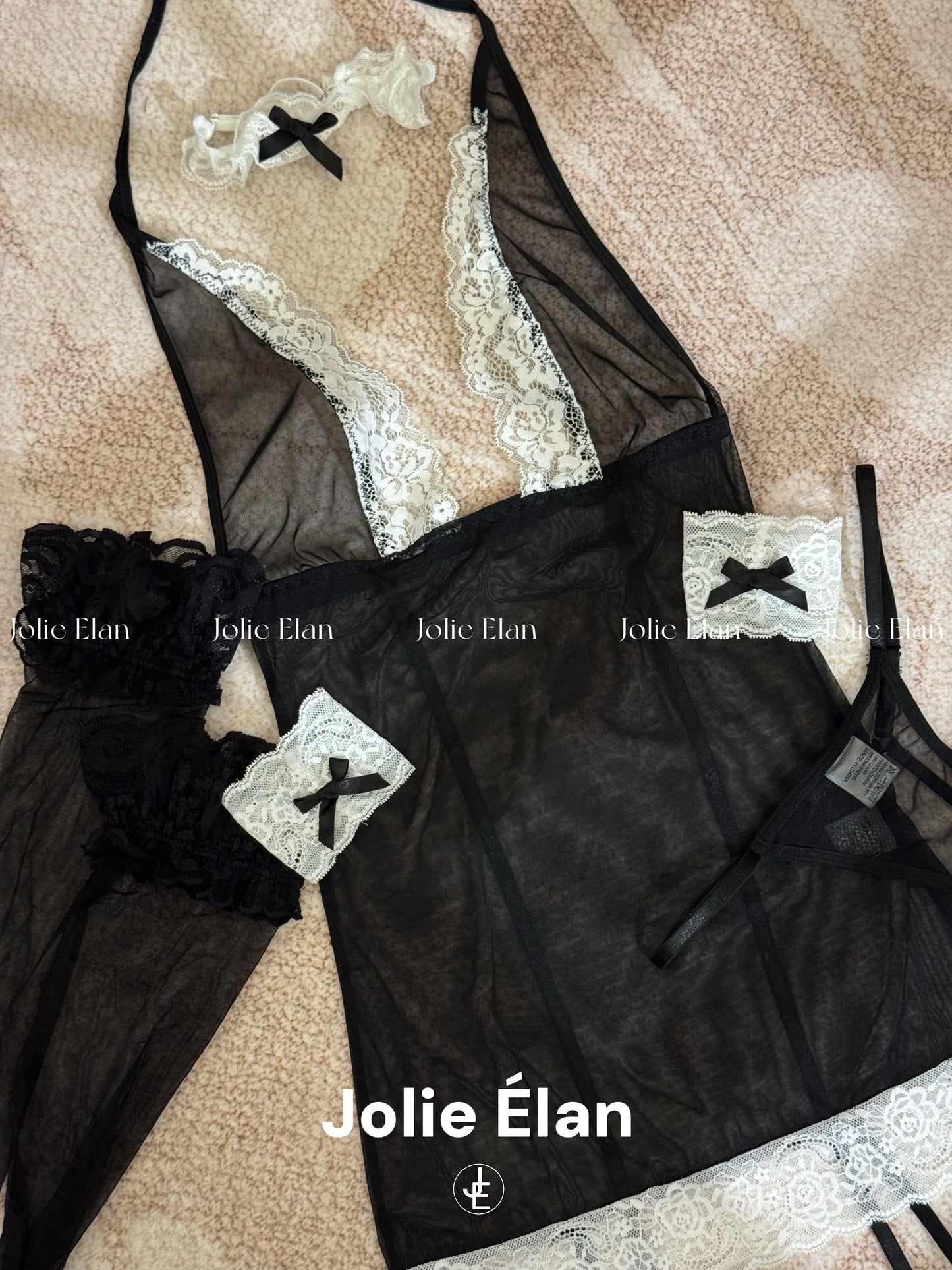 JolieElan · All Night · Sexy Lace Mesh See-Through No Steel Rim One-piece Nightdress Underwear Set