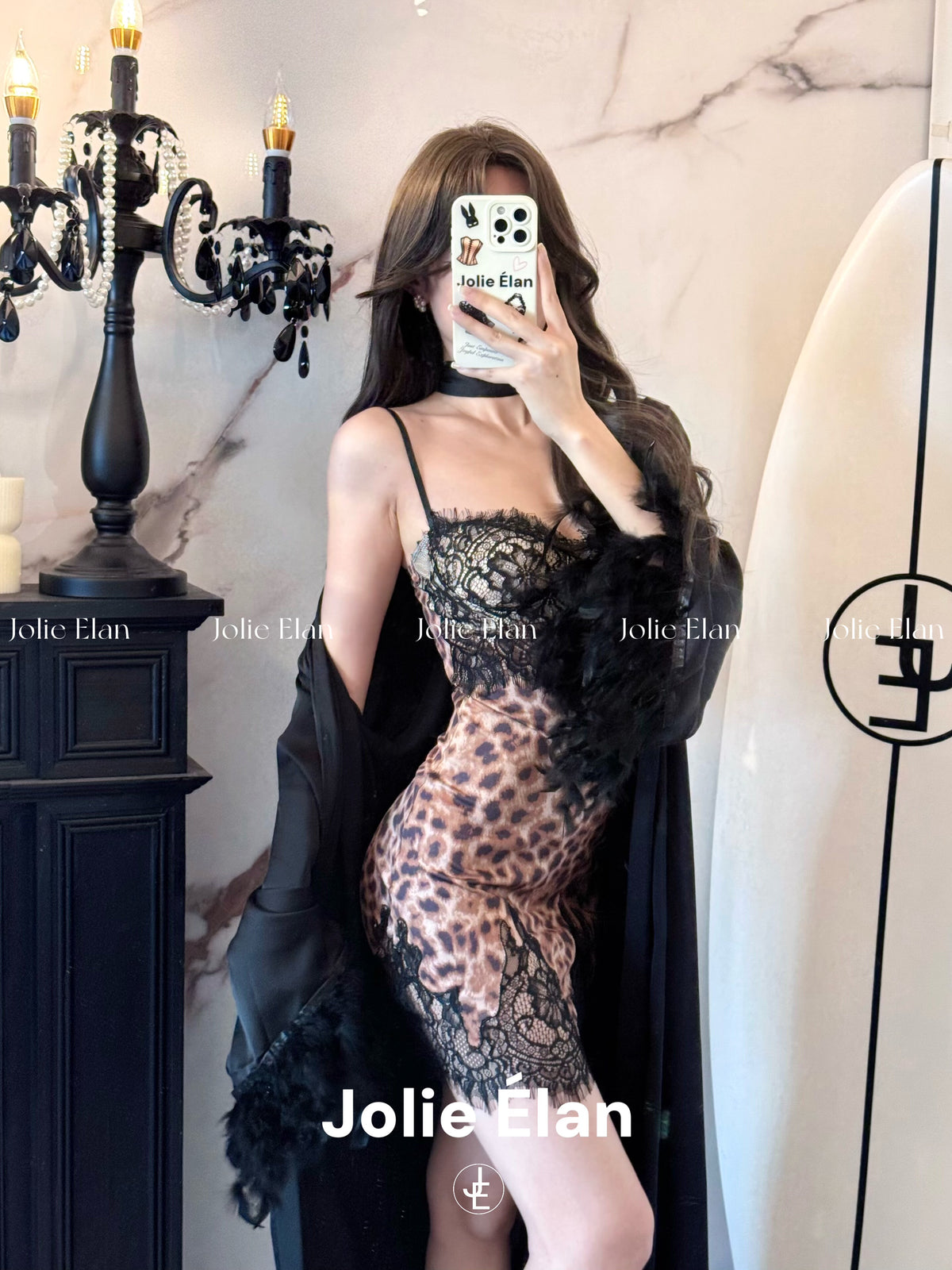 JolieElan · Miss Leopard Leopard · French Lace Leopard print stitching sexy suspender nightdress underwear set