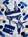 JolieElan Ecuador Blue Rose French Sexy Embroidery Perspective Premium Underwear Set