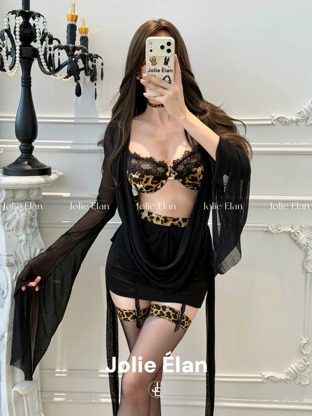 JolieElan · Leopard Love Aesthetics · Sexy Royal Sister Leopard Print Lace Perspective Dating Premium Underwear Set