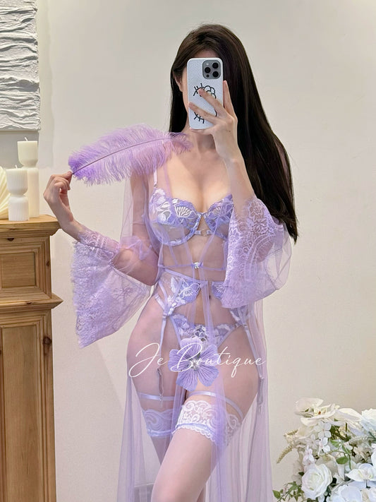 JolieElan Muse French lace ins embroidered ultra-thin sexy see-through underwear set
