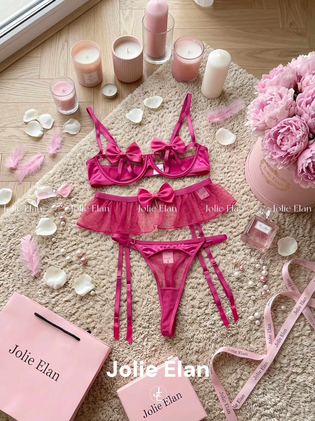 JolieElan Cupid Y2K Barbie pink bow sexy hollow atmosphere qq underwear set