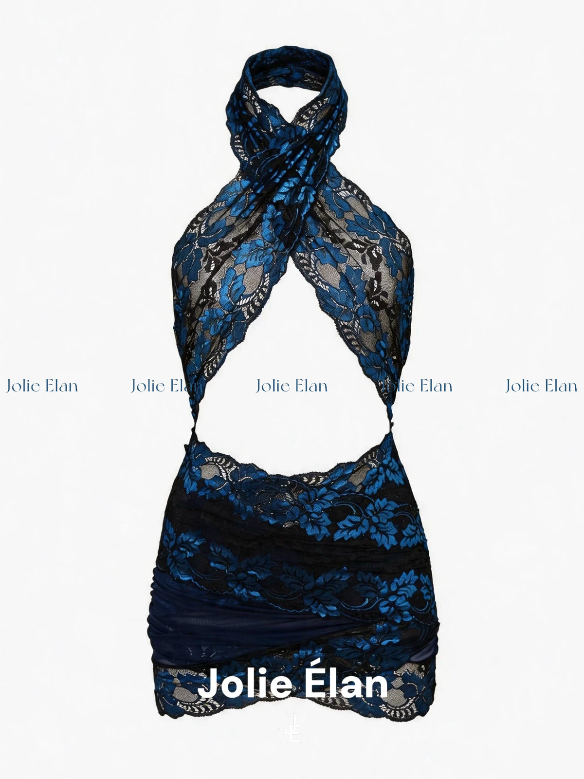 JolieElan · Iceberg Beauty · Royal Sister Sexy Blue Neck Cross Lace Perspective Premium Underwear Skirt