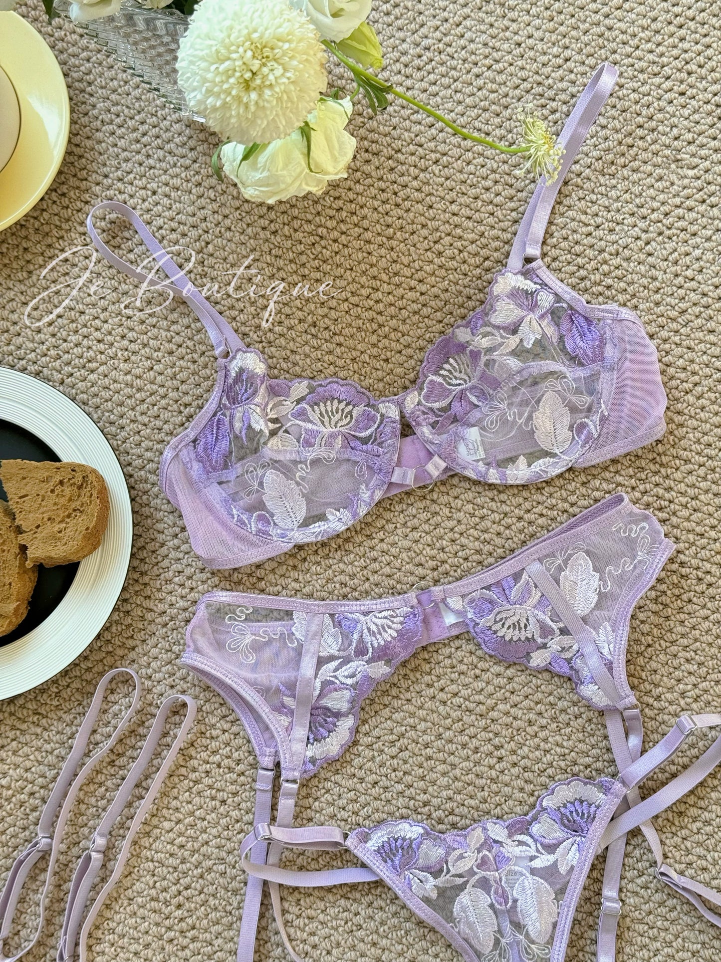 JolieElan Muse French lace ins embroidered ultra-thin sexy see-through underwear set