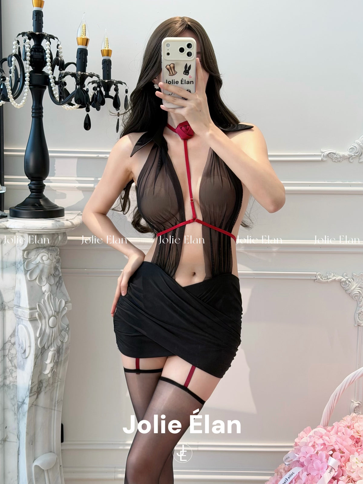 JolieElan · Rose Lover · Sexy Royal Sister Lace Mesh Perspective Premium Pendant Underwear Set