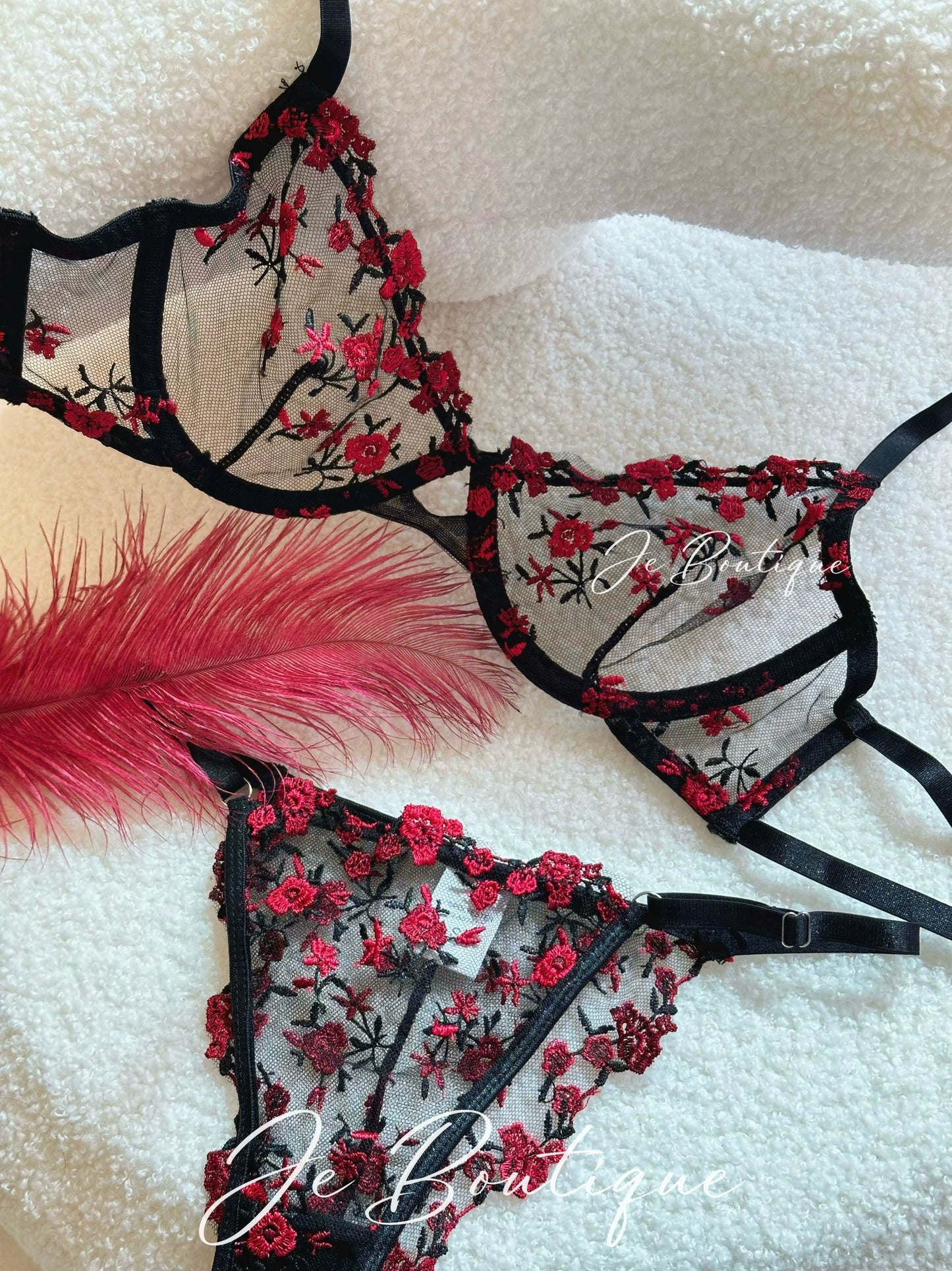 JolieElan Monet Garden French Lace Embroidered Mesh Sexy Perspective Pure Desire Underwear Set