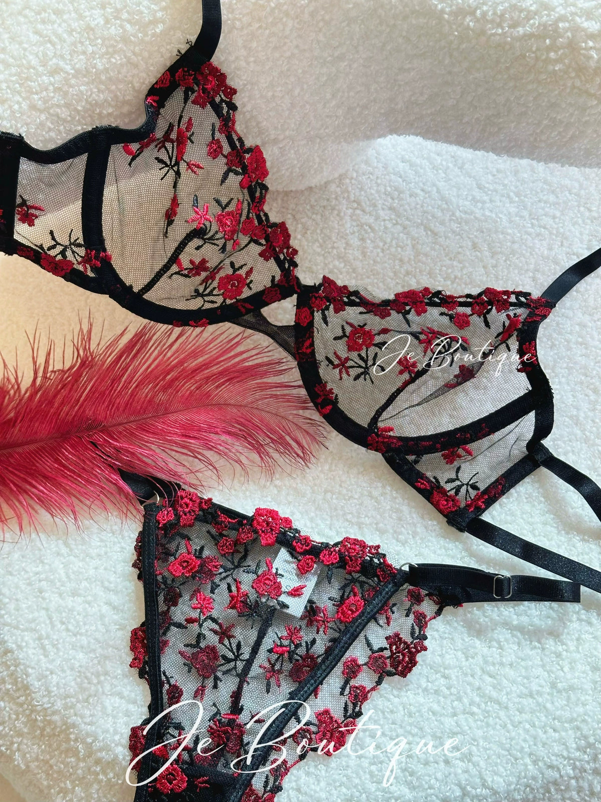 JolieElan Monet Garden French Lace Embroidered Mesh Sexy Perspective Pure Desire Underwear Set