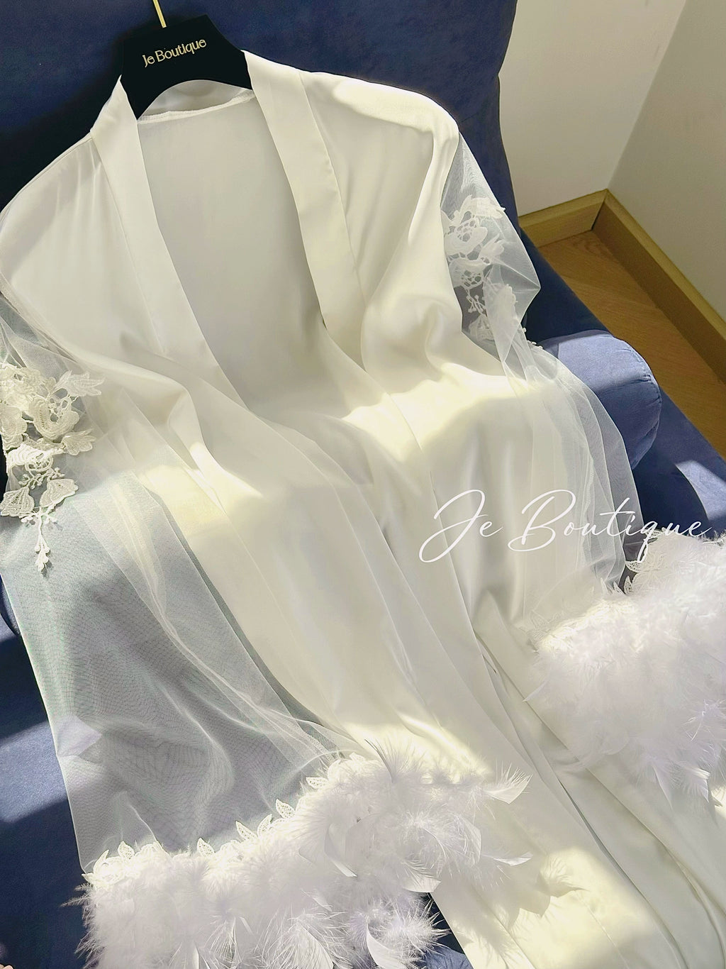 JolieElan · Moonlight Muse · French Celebrity Lace Embroidered Feather Long Gown Loungewear