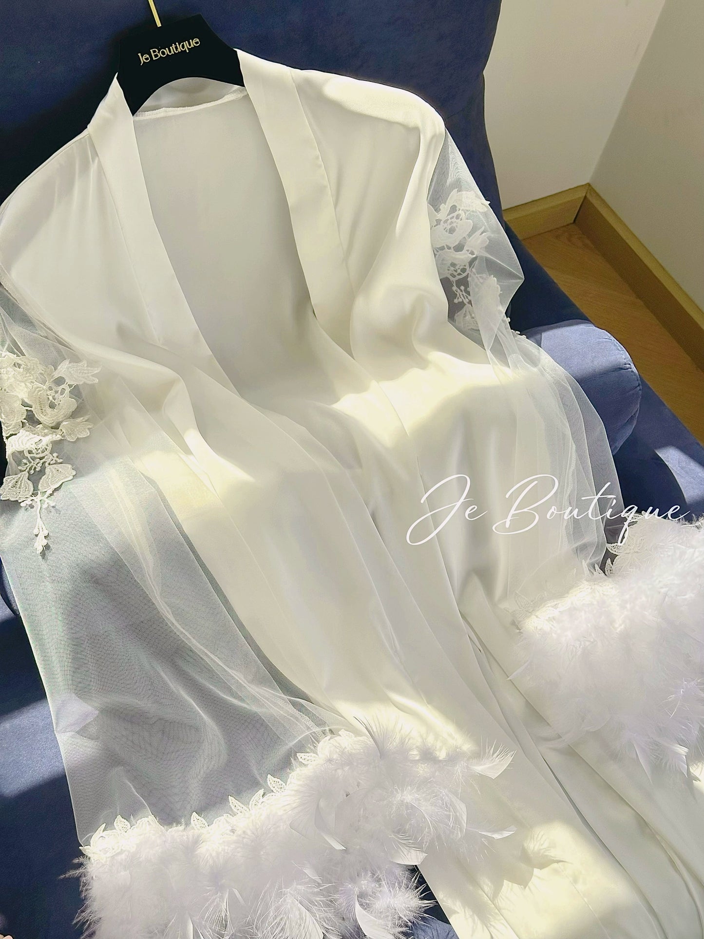 JolieElan · Moonlight Muse · French Celebrity Lace Embroidered Feather Long Gown Loungewear
