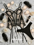 JolieElan · Gossip Girl · French Sexy Lace Mesh Perspective One-piece Premium Underwear Set