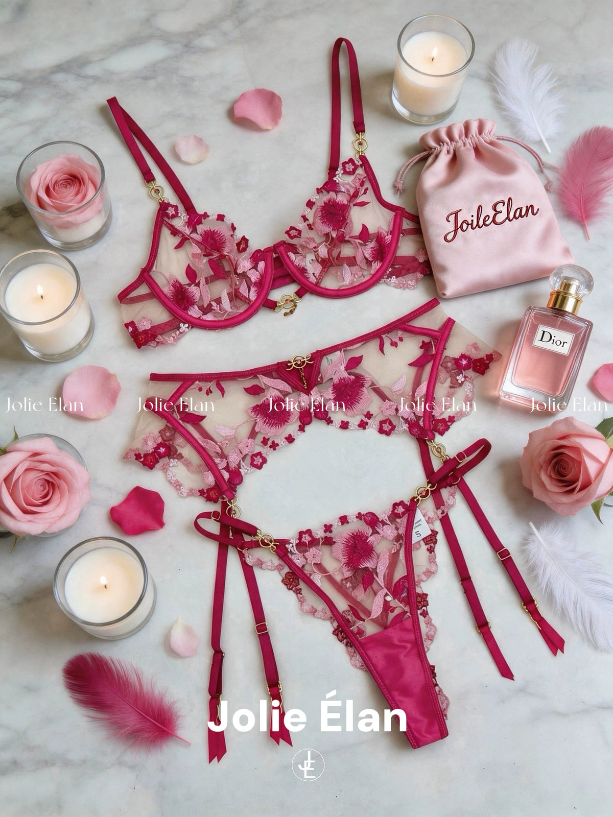 JolieElan · delicate and charming · French sexy heavy industry lace embroidery perspective high-end underwear set