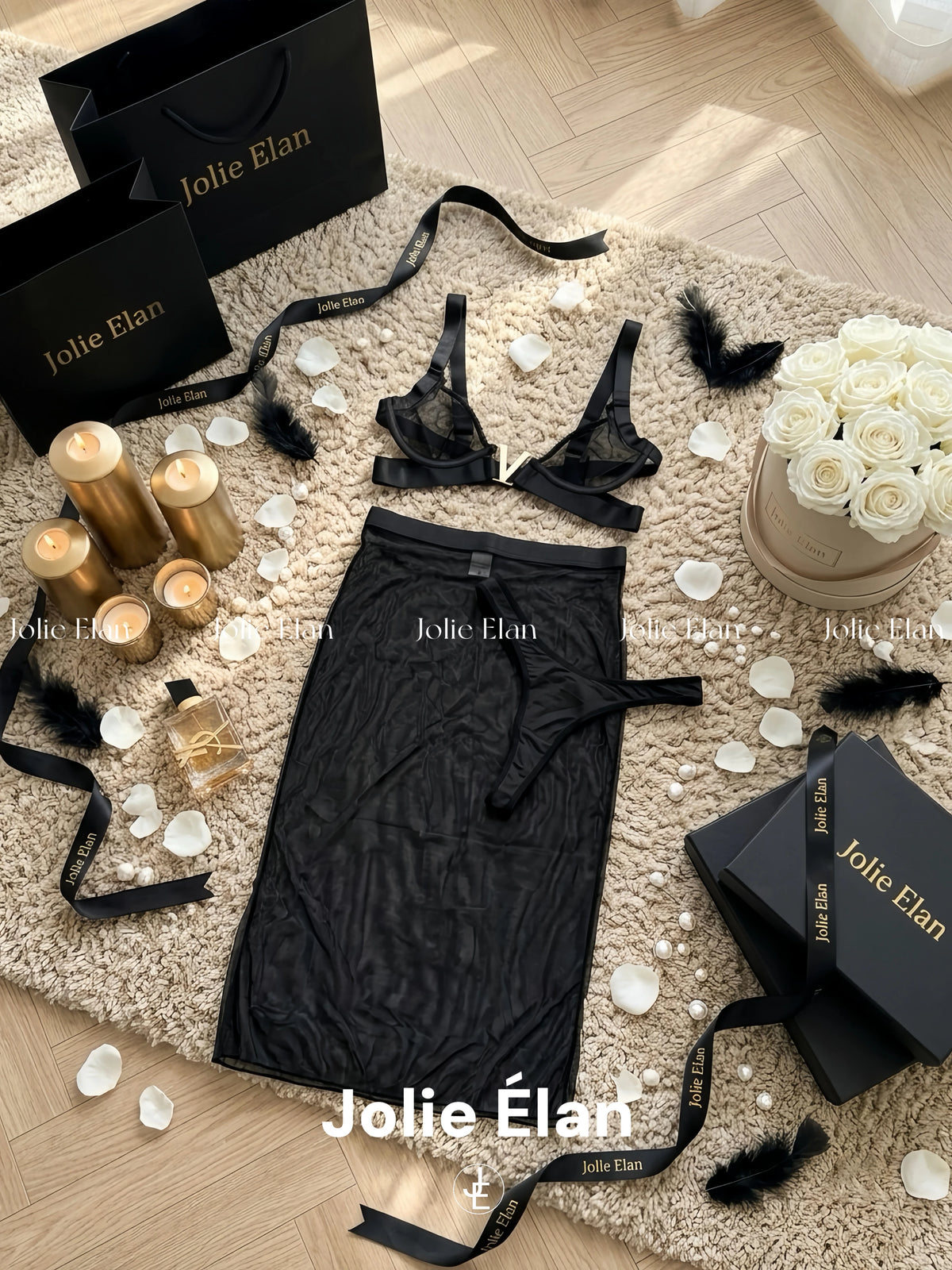 JolieElan · Senior Royal Sister · Sexy Deep V Mesh Perspective Temptation Hip Wrap Long Dress Underwear Set