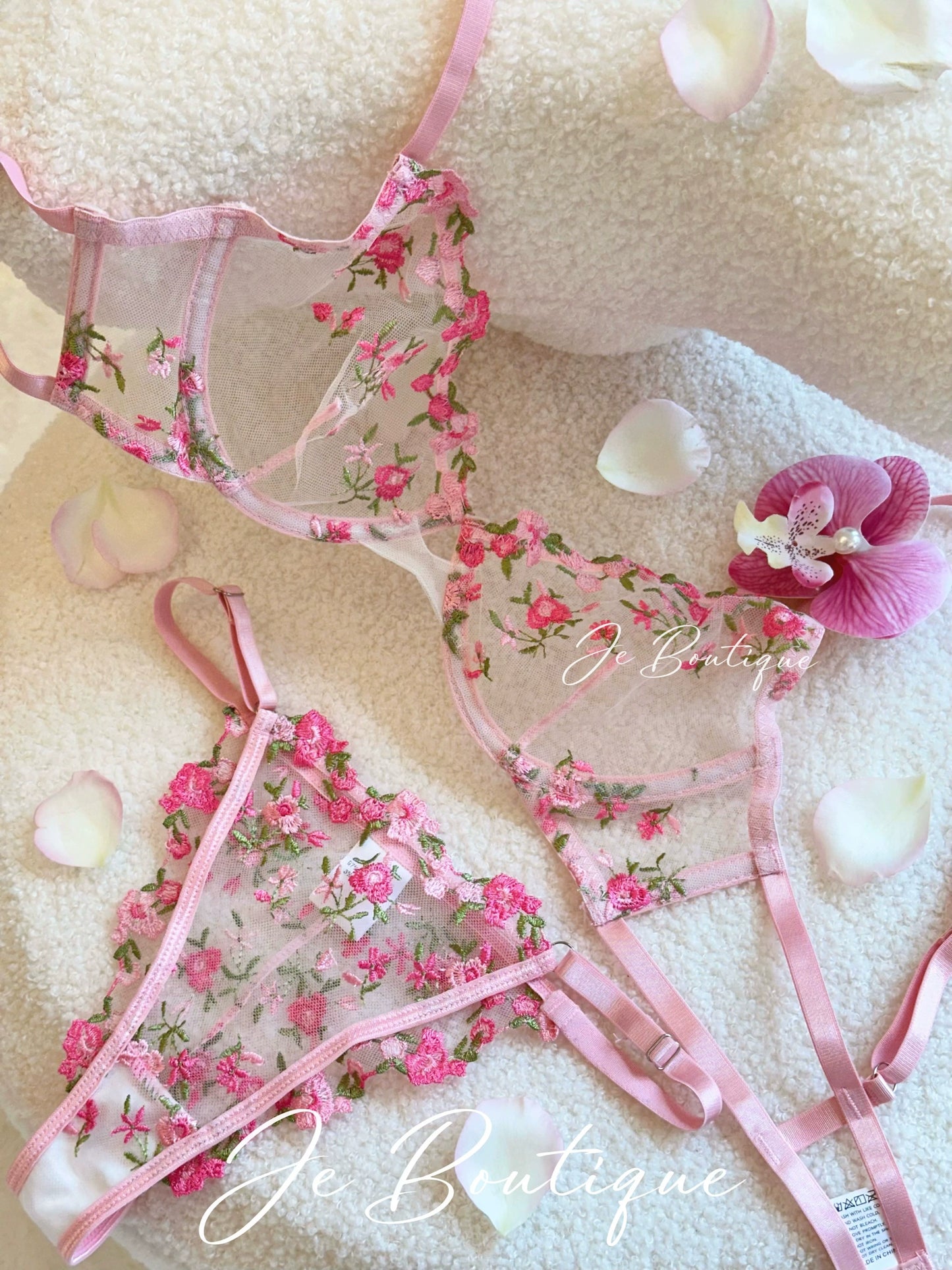 JolieElan Monet Garden French Lace Embroidered Mesh Sexy Perspective Pure Desire Underwear Set