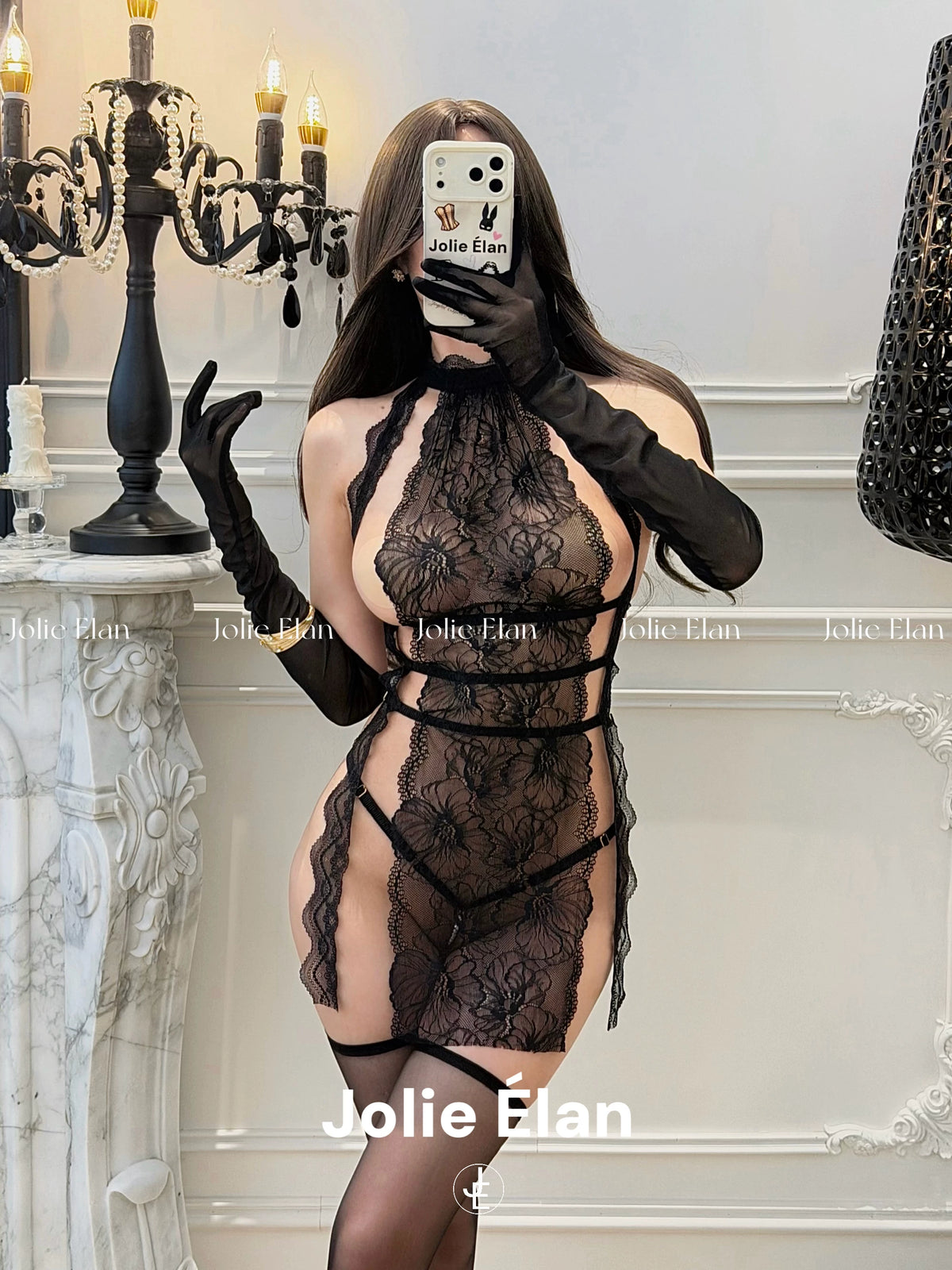 JolieElan · Sister Haoyu · Sexy lace perspective split fork hollow French dating one-piece underwear cover