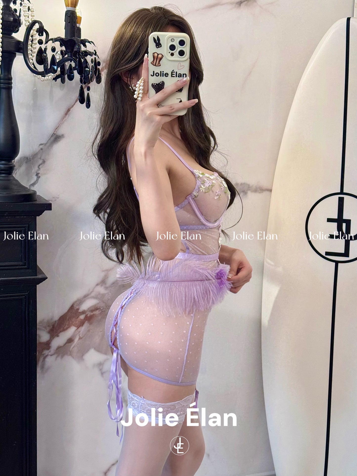 JolieElan · Gentle trap · French lace embroidered strap perspective sexy qqny underwear set