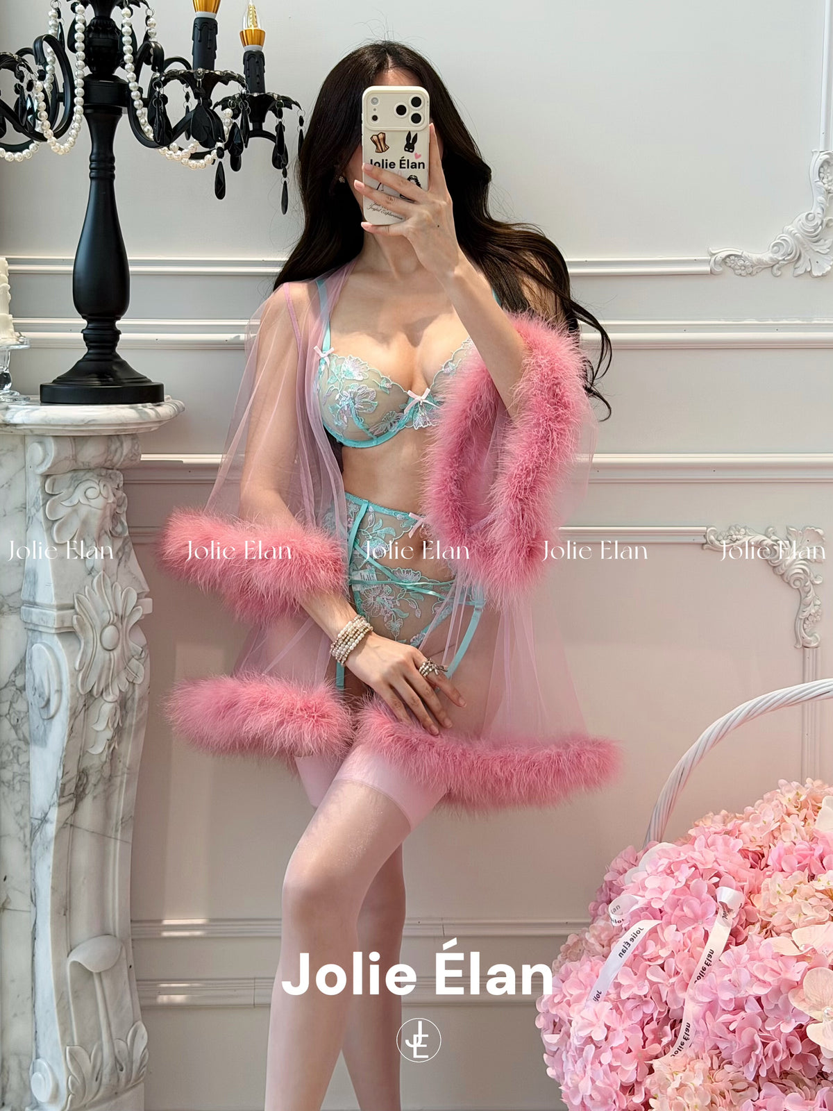 JolieElan Tiffany Breakfast Mint Green French Sexy Mesh Perspective Premium Underwear Set