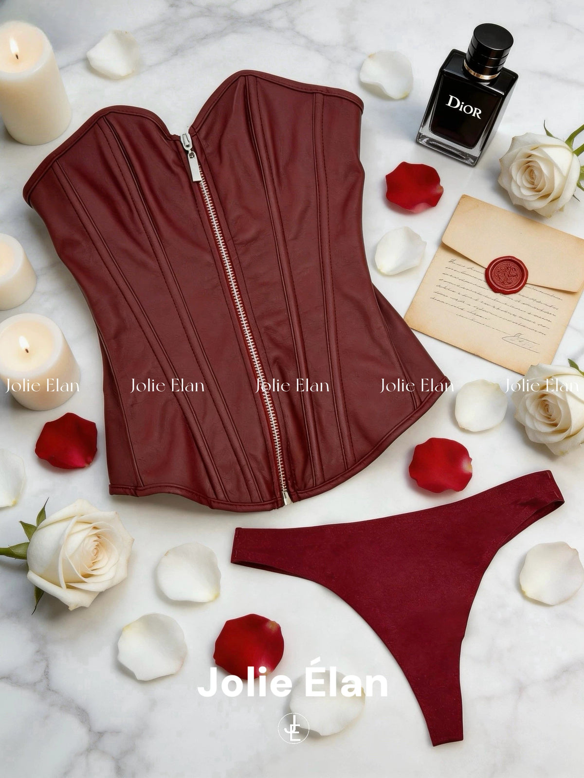 JolieElan Kochi Shrew OL Royal Sister Sexy Burgundy pu Vintage Zipper Corset Underwear Set